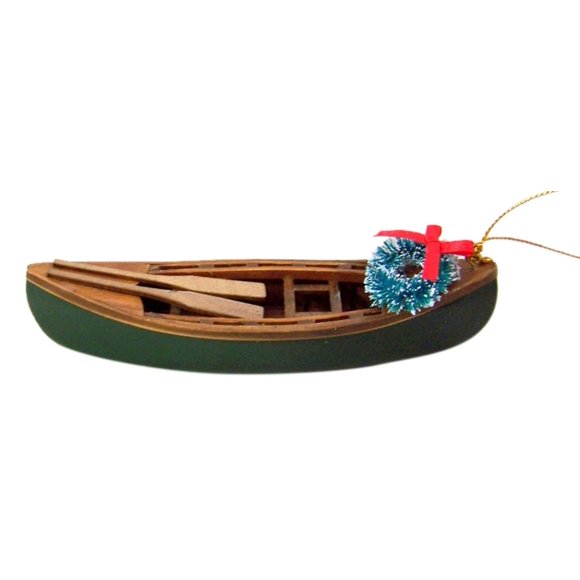 Wooden Painted Canoe Hanging Christmas Tree Ornament, 5 1/4 Inch