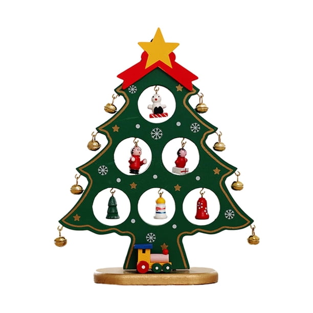 Árbol de Navidad de madera para escritorio, mini árbol de Navidad, divertido Verde Pequeño