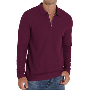GIRUNS Men's Long Sleeve Quarter-Zip Waffle Knit Polo