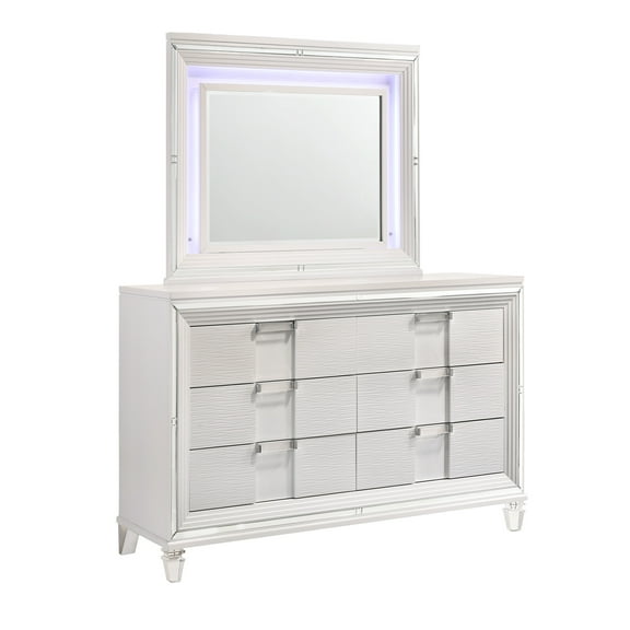 Picket House Furnishings Charlotte 6-Drawer Wood Dresser with Mirror in White
