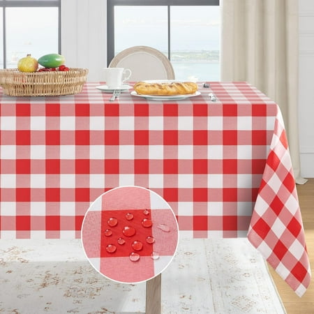 

Gingham Checkered Square Tablecloth - Waterproof Buffalo Plaid Table Cloth Stain Resistant Washable Table Cover for Picnic/Camping/Outdoor - Red and White 54 x 54 Inch