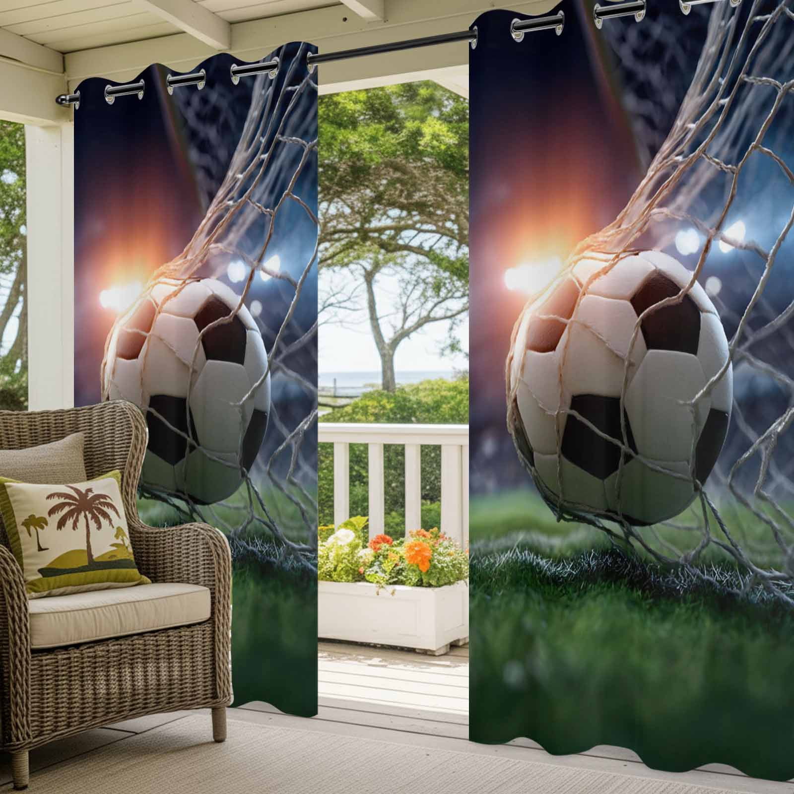 Football Match Outdoor Curtains for Patio, Evening Match Dramatic Realistic Soccer Sport Green Grass Sunshade Privacy Drapes Grommet Waterproof Outside Curtains for Porch Balcony 54"x108", 1 Panel