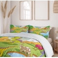 thumbnail image 6 of Cartoon Duvet Cover Sets, Style Animals in Prehistoric Scene Meadow Trees and Flowers, Bedding Set with 2 Duvet Covers & 4 Pillowcases, 2 Pack Queen Size, Pale Coffee Lime Green, by Ambesonne, 6 of 7