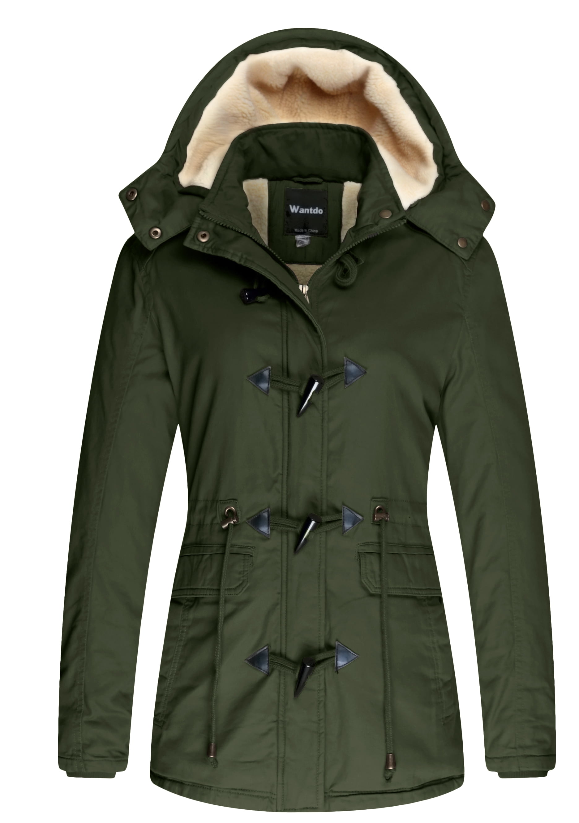 Wantdo Mens Winter Cotton Padded Coat Outdoor Windproof Jacket Faux Fur Trimmed Hood Coats Classic Mid-Length Parka Jacket 