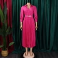 thumbnail image 3 of AURA Women’s A Line Midi Dress Turn Down Collar Long Sleeve High Waist Pleated With Belt S XXXL, 3 of 6