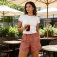 thumbnail image 7 of UDAUDU Linen Shorts for Women Summer Button Down Casual High Waist Bermuda Shorts Wide Leg Pleated Comfortable Dress Short with Pockets Orange L, 7 of 7