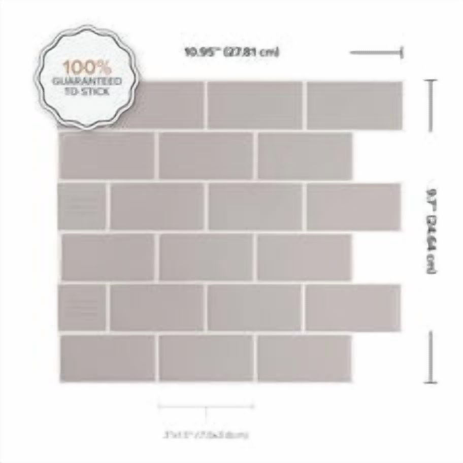 Smart Tiles Peel and Stick Backsplash, 10 Adhesive Tiles, Subway Grey, 10,95"x9,7"