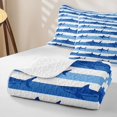 thumbnail image 4 of meiyoeat Blue Stripe Ocean Shark Silhouette Quilt King for Men Women Boys, Coastal Sea Wildlife King Coverlet Set, Blue White, 3pcs, 1 Comforter and 2 Pillowcases, 4 of 7