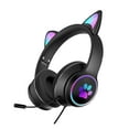 thumbnail image 2 of Auricures plegables con cable de gato con cable de gato con micrófono LED RGB Luz de 3,5 mm Auricures de gamer de sonido de 3,5 mm para teléfonos, 2 of 9