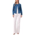 thumbnail image 3 of INSPIRE CHIC Women's Denim Jackets Button Down Peplum Hem Long Sleeves Cropped Jean Jackets Peacock Blue L, 3 of 7
