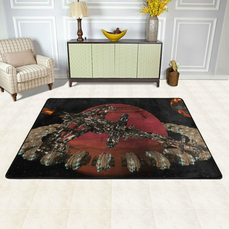 XMXY Alien Spaceship Attack Background Area Rugs Doormat Outdoor