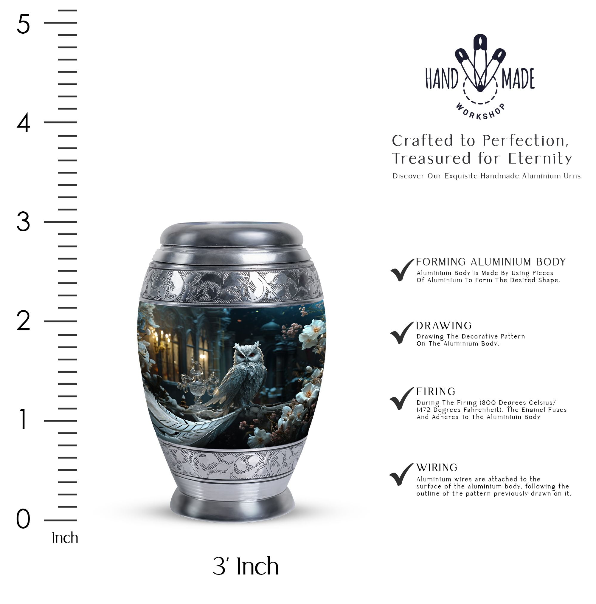 Litter White Owl Sitting Flower Memorial Urn For Human Ashes - Urns For Adults Men & Women - Ashes Urns Human Remains - Adult Urns For Human Ashes - Human Cremation Urns (Size - 3inch, 4Pcs)
