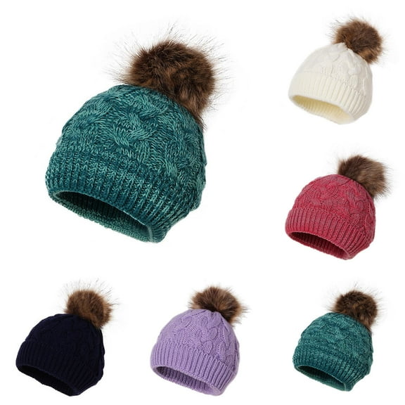 Coerni Toddler Winter Skiing Hat for Baby Girl Boy Knitted Warm Skiing Caps Pompom Kids Hat 0 24 Months Baby Hats 6-12 Months Boy