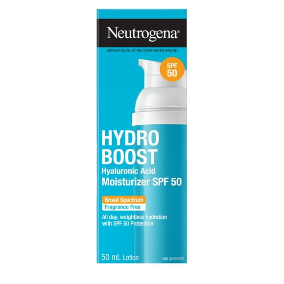 Neutrogena Hydro Boost Hyaluronic Acid Moisturizer SPF 50 with Broad Spectrum, Non-Greasy, Fragrance Free Daytime Facial Moisturizer, 50 ml