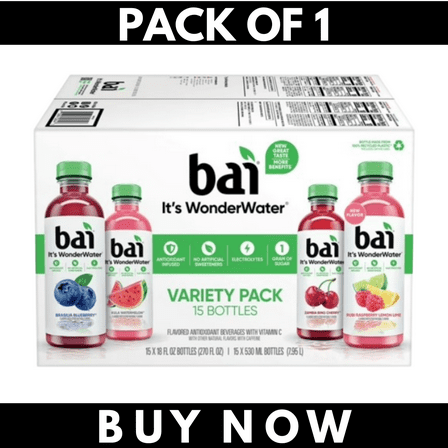 Bai WonderWater Variety Pack, 15 Bottles, 18 oz Each – Flavored Antioxidant Water