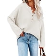 thumbnail image 2 of Batwing Long Sleeve Loose Knit Sweater Buttons Pullovers, 2 of 5