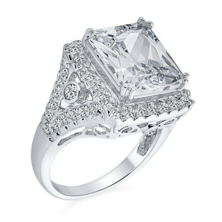 Bling Jewelry Womens Art Deco 7 CTW Emerald Cut Engagement Ring AAA CZ Statement