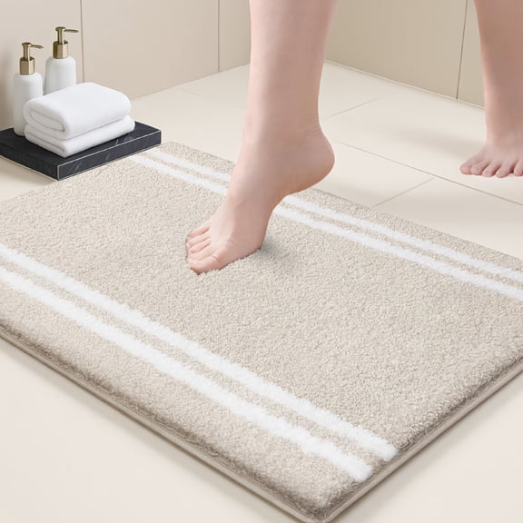 SWOEBTH 1 Piece Bath Mat Bathroom Rug 20"x30", Non-Slip Absorbent Quick Dry Machine Washable Soft Rug for Shower Bathtub, Beige