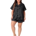 thumbnail image 2 of Conjuntos de Pijamas de Talla Grande para el Día de la Madre Agnes Orinda para Mujeres, Ropa de Estar en Casa de Satén Suave, Conjunto de 2 Piezas con Pantalones Cortos 4X Negro, 2 of 6