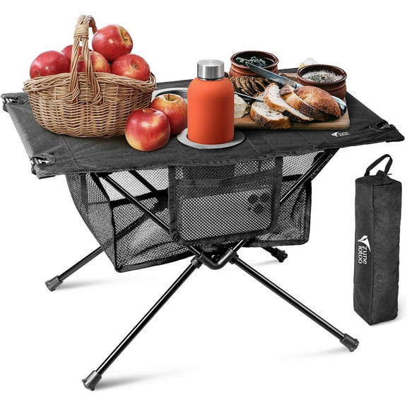 Portable Camping Table Folding, Small Beach Table Foldable with Drink Holder & Mesh Storage & Carry Bag Compact Camp Tent Side Table for Picnic Tailgate Travel Outdoor Fishing Backpacking
