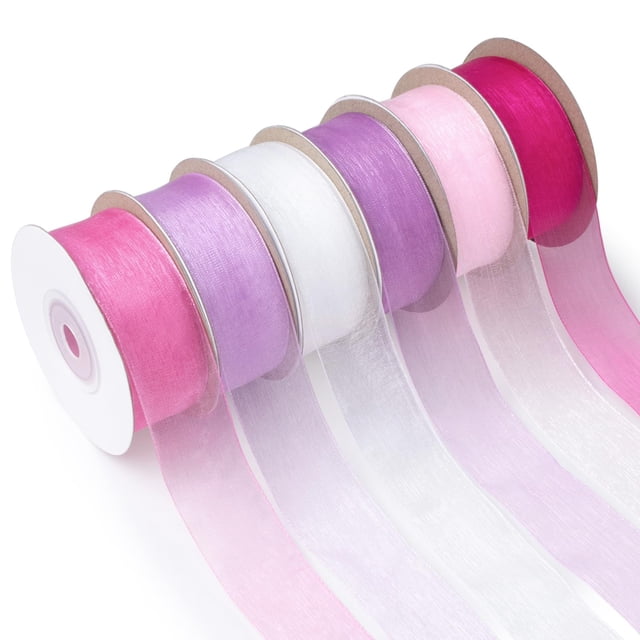 Cinta de organza Mlurcu, 2,54 cm x 137,16 m, 6 rollos, color rosa para boda