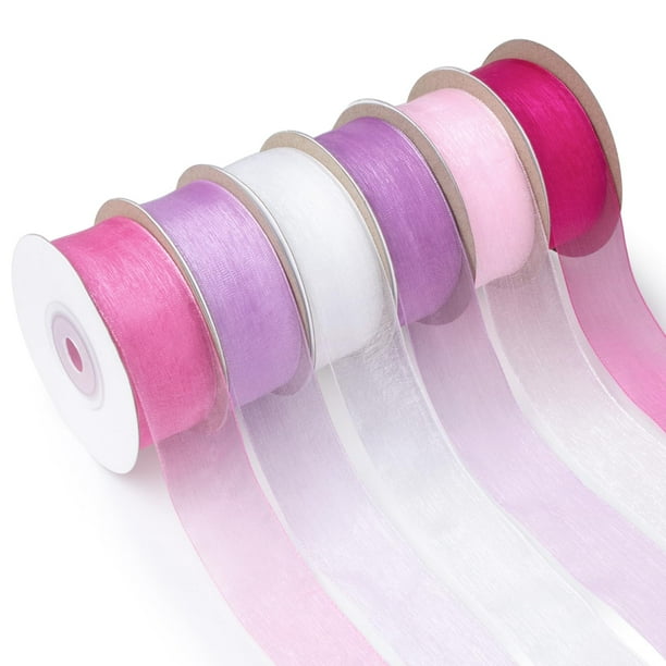 Cinta de organza Mlurcu, 2,54 cm x 137,16 m, 6 rollos, color rosa para boda