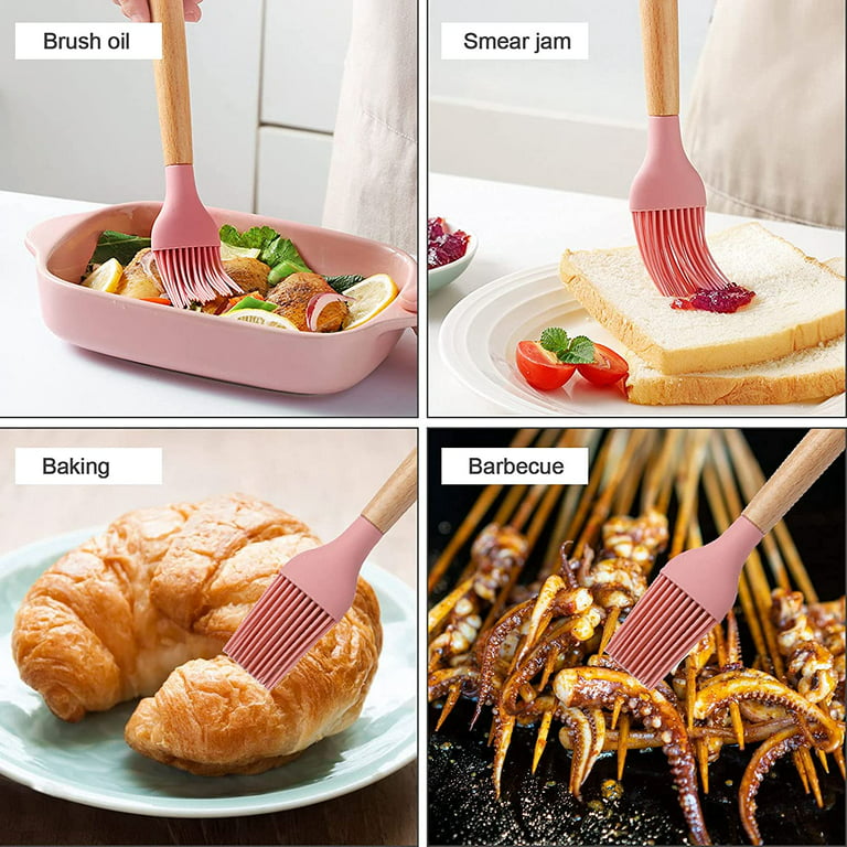 YARNOW 2 Pcs Wooden Handle Silicone Brush Silicone Pastry Brush Cooking  Grill Basting Brush Barbecue Brushes Bbq Accessories for Grill Silicone