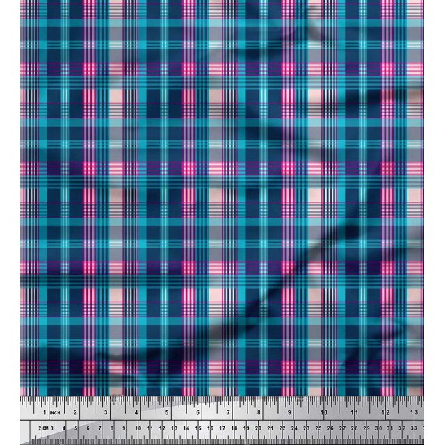 Soimoi Pink Heavy Satin Fabric Check Check Printed Fabric 1 Yard 54 Inch Wide
