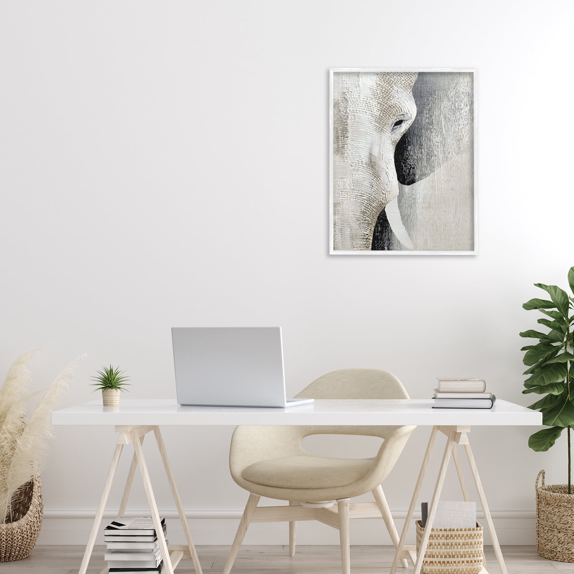 Stupell Industries Faux Textured Elephant White Framed Giclee Art, design by LSR Design Studio