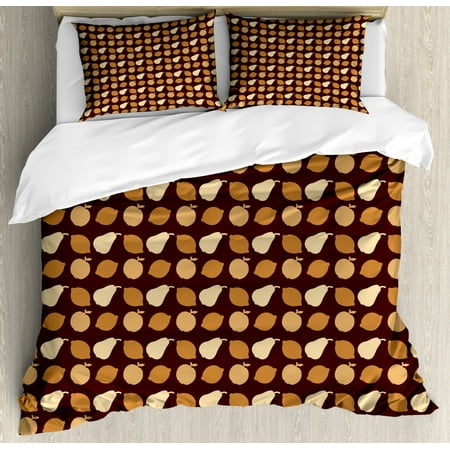 Fruits Duvet Cover Set King Size Earth Toned Silhouette Of Lemons