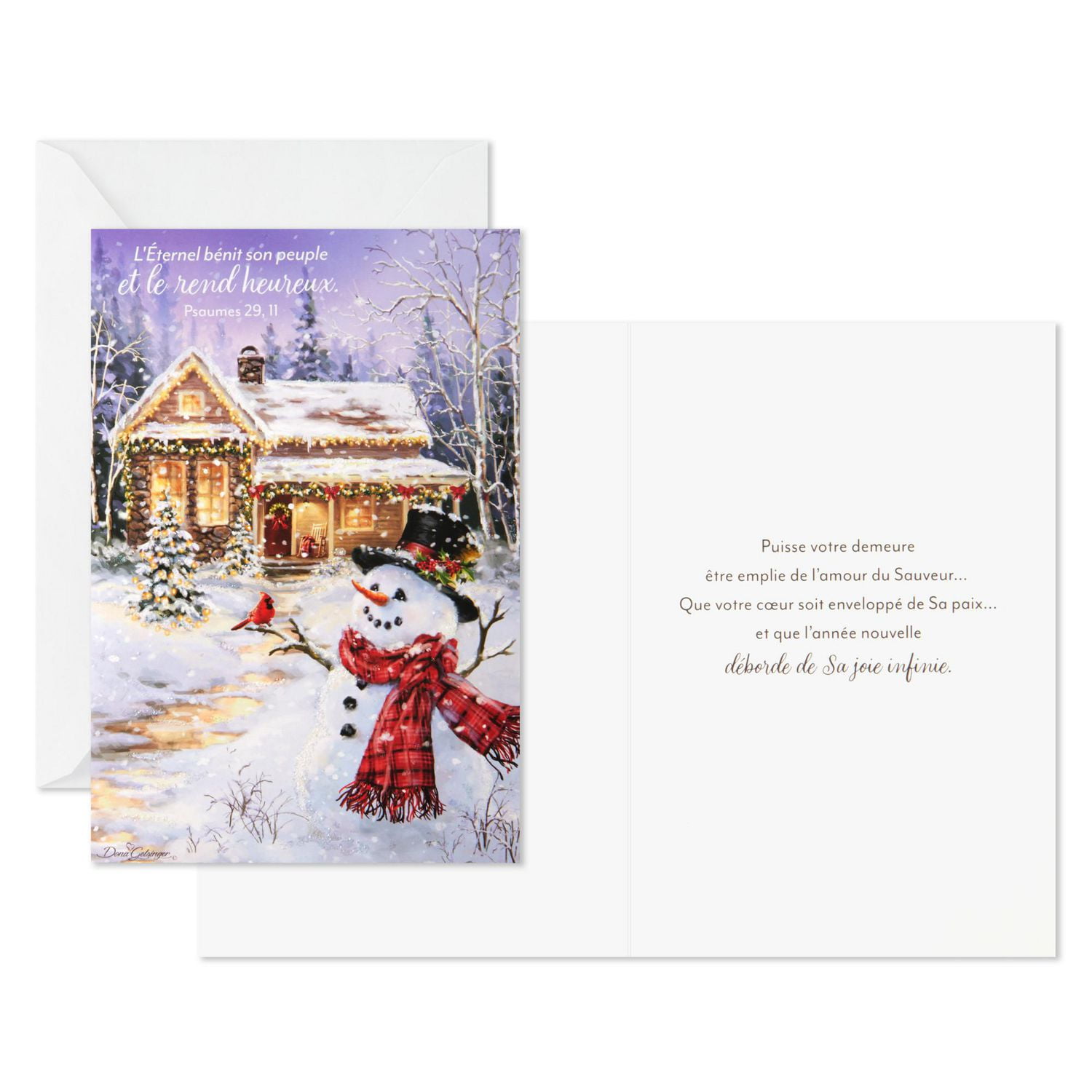 DaySpring  French-Language Religious Boxed Christmas Cards, Peaceful Snowman and House (Pack of 16 Cards with Envelopes)