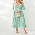 thumbnail image 3 of Femmes Été Automne Occasionnels Midi Robes Manches Longues V Cou Croix devant Côtelé Robe Élastique Robe Longue Basique avec Poches, 3 of 9