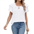 thumbnail image 2 of Blusas de Verano para Mujer, con Volantes, Corta, Cuello Redondo, Informales, Plisadas Al Frente, Básicas. XL, 2 of 9