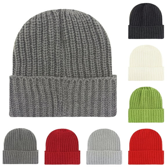 Wutalume Chunky Rib Knit Beanie for Men and Women, Thick Straight Line Design with Fold-Over Brim, Warm and Versatile Yarn Hat,Beige