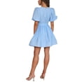 thumbnail image 4 of Gupgi Women Deep V-Neck A-Line Short Dress Solid Color Puff Sleeve Flowy Dresses, 4 of 6