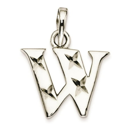 925 Sterling Silver Polished & Diamond-Cut Initial Letter 'W' Charm Pendant