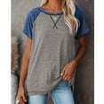 thumbnail image 5 of SHIBEVER T Shirts for Women Tops Summer Casual Short Sleeve Tunic Tops for Women Loose Color Block T Shirts Side Slit Crew Neck Lady Tops Blouses Gray XXL, 5 of 5