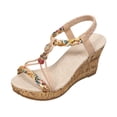 thumbnail image 5 of Rokment Women's Platform Wedge High Heels Dress Sandals Ethnic Bohemian Beach Summer Open Toe Chunky Heeled Dressy Sandals for Woman Vacation Beige Size 6.5, 5 of 6