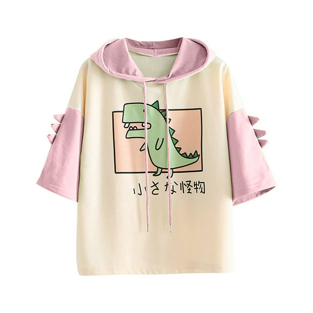Vivi Cieken Women Casual Animal Cute Emo Dinosaur Shirt Hoodie Hoody Short Sleeve Tops T Shirt For Women Walmart Com Walmart Com