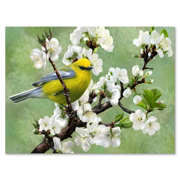 Designart ' Bird Sitting On A Branch of Cherry ' Traditional Canvas Wall Art Print