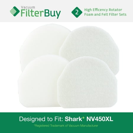 2 - Shark NV480 & NV450 Replacement Foam & Felt Filter Kits, Part #XFF450.  Designed by FilterBuy to fit Shark Rocket Professional Upright NV480