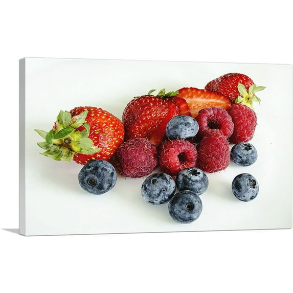 ARTCANVAS Strawberries, Raspberries and Blueberries Restaurant decor Canvas Art Print - Size: 18" x 12" (0.75" Deep)