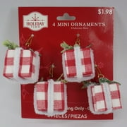 Holiday Time Red and White Buffalo Giftbox Christmas Mini Ornaments, 4 Count