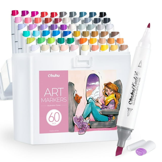 Set de arte con marcadores de alcohol Ohuhu Kaala, 60 colores, doble punta