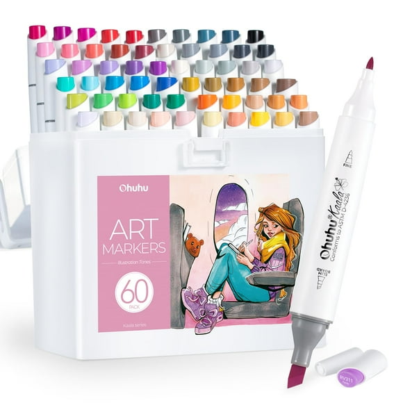 Set de arte con marcadores de alcohol Ohuhu Kaala, 60 colores, doble punta