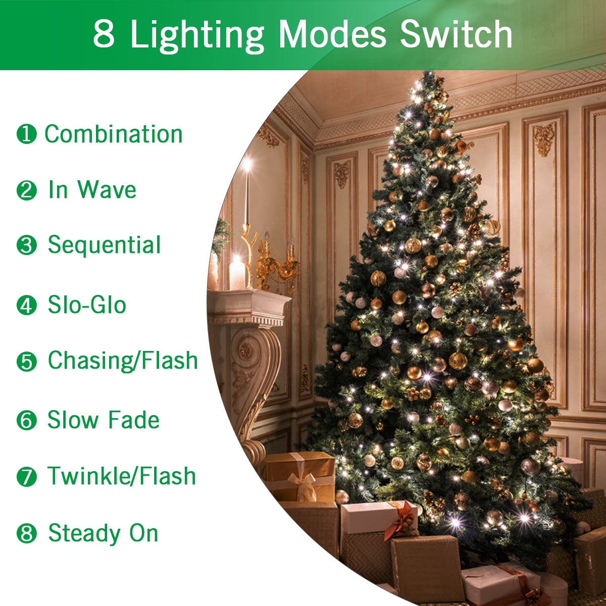 GooingTop 200 LED Christmas Outdoor Lights,Total 108ft Super Bright Christmas Lights Plug in Waterproof with 8 Lighting Modes for Holiday Party Bedroom Christmas Decorations Outdoor( White)