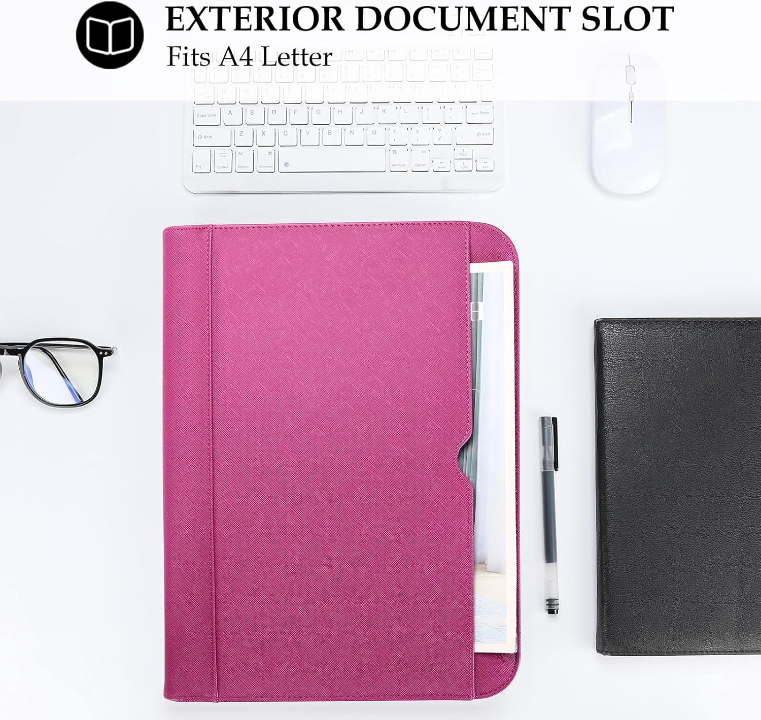 ProCase Portfolio Business Padfolio Folder with Zipper, Document Organizer with Pockets Letter Size A4 Writing Pad Padfolio -Magenta