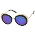 thumbnail image 2 of sunglassLA Unisex Women's Two-Tone Metal Backing Colored Mirror Lens Round Sunglasses (Gold-Black / Green-Blue Mirror) - 50mm, 2 of 4