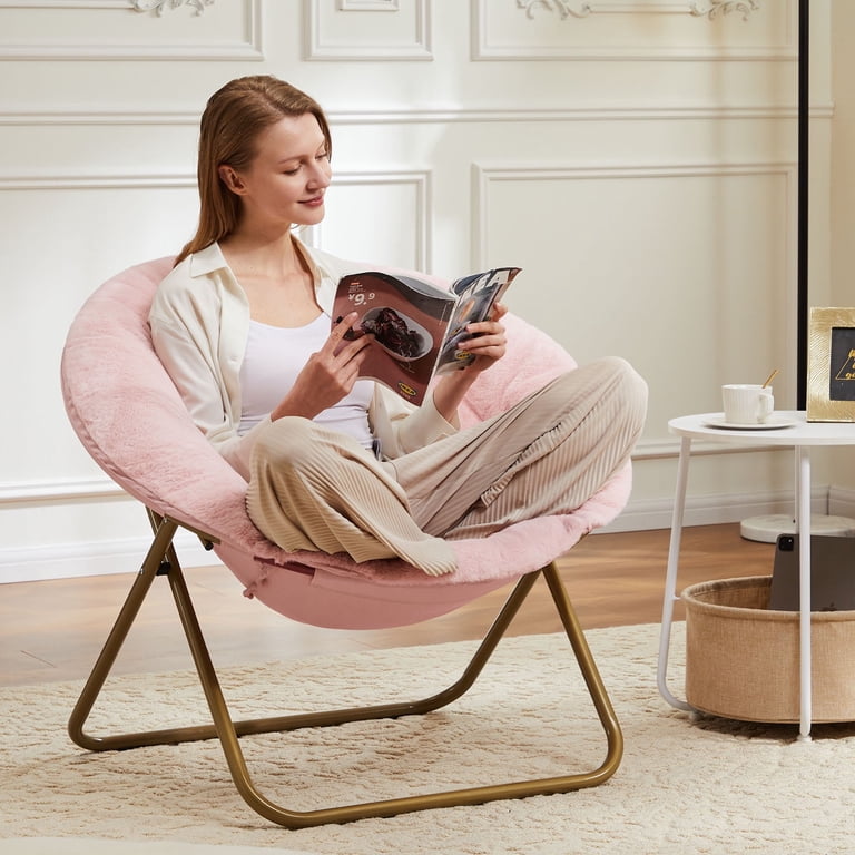 edx, Faux Fur Saucer Chair, Foldable Accent Chair, Pink - Walmart.com