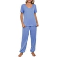 thumbnail image 2 of Dorinao Ensemble de Pyjamas Rayés pour Femmes Printemps et Été, Bleu, TG, 2 of 5
